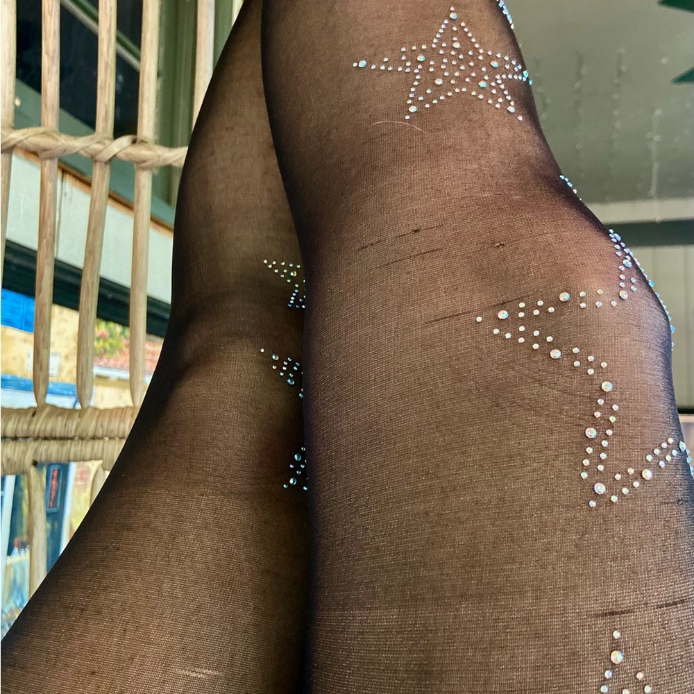 Sheer Black Rhinestone Star Tights - Picture 2 of 5